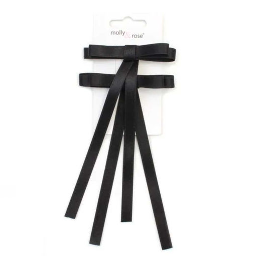 Picture of BOW CLIPS BLACK WITH TAILS 5.5CM 2 PACK